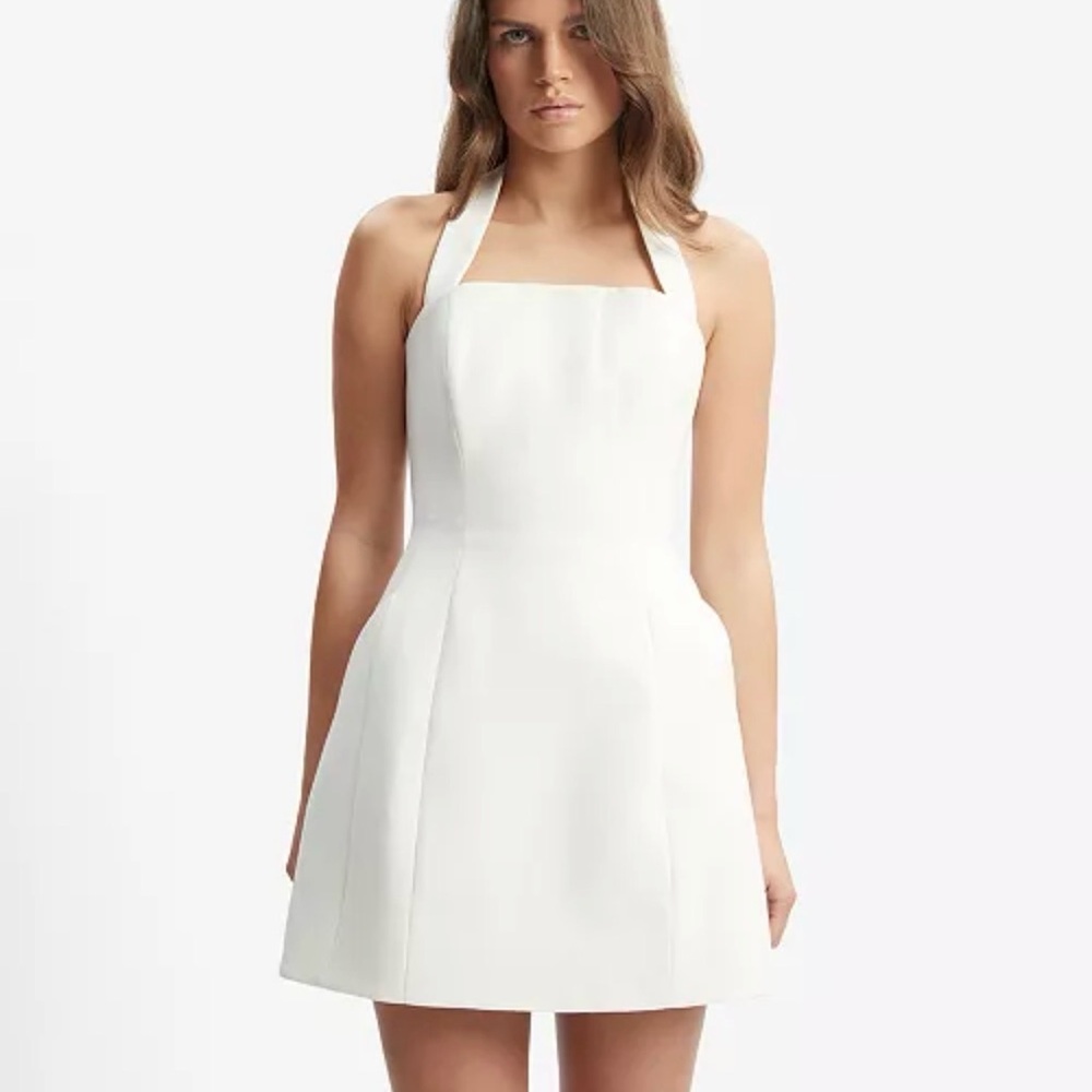 Bardot White Halter Square-Neck Mini Dress